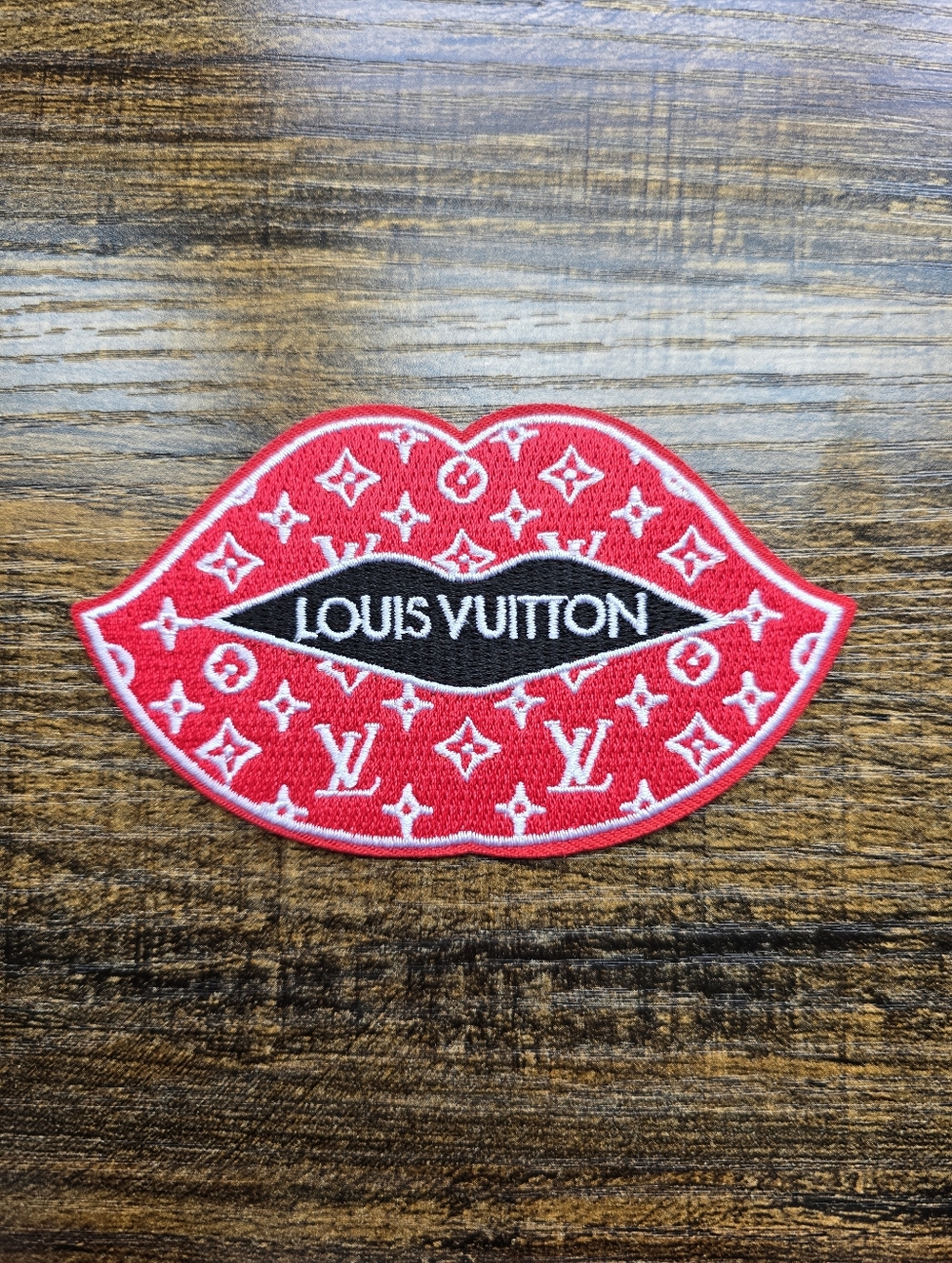 Red Lips LV Embroidered Iron-On Patch - Designer-Inspired Accessory